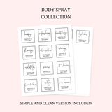 Printable Essential Oil Label Bundle Simple Body Spray